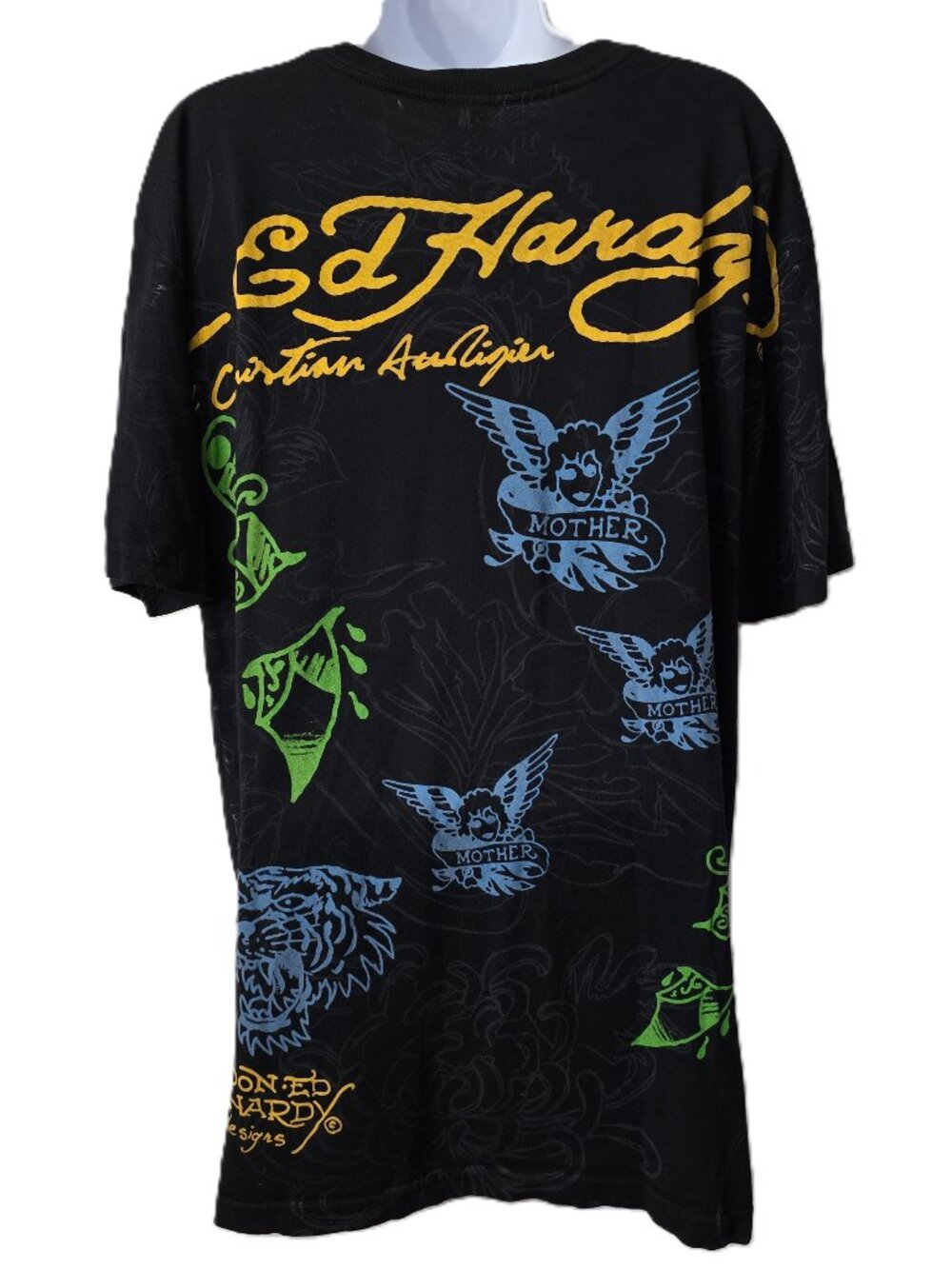 Ed Hardy White Lotus Tiger Graphic T Shirt Mens XL Christian Audigier Y2K Mother - Picture 2 of 8